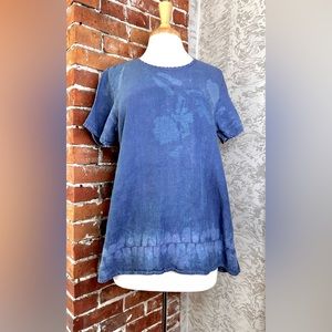 Flax a-line linen shirt over dyed with indigo.